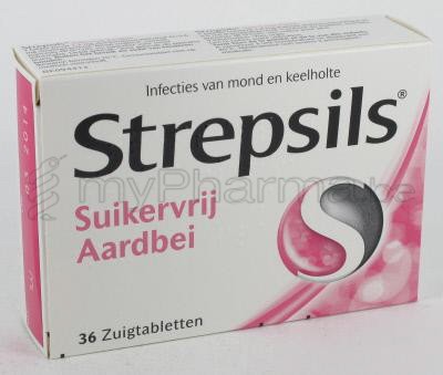 STREPSILS SUIKERVRIJ AARDBEIEN 36 ZUIGTABL (geneesmiddel)